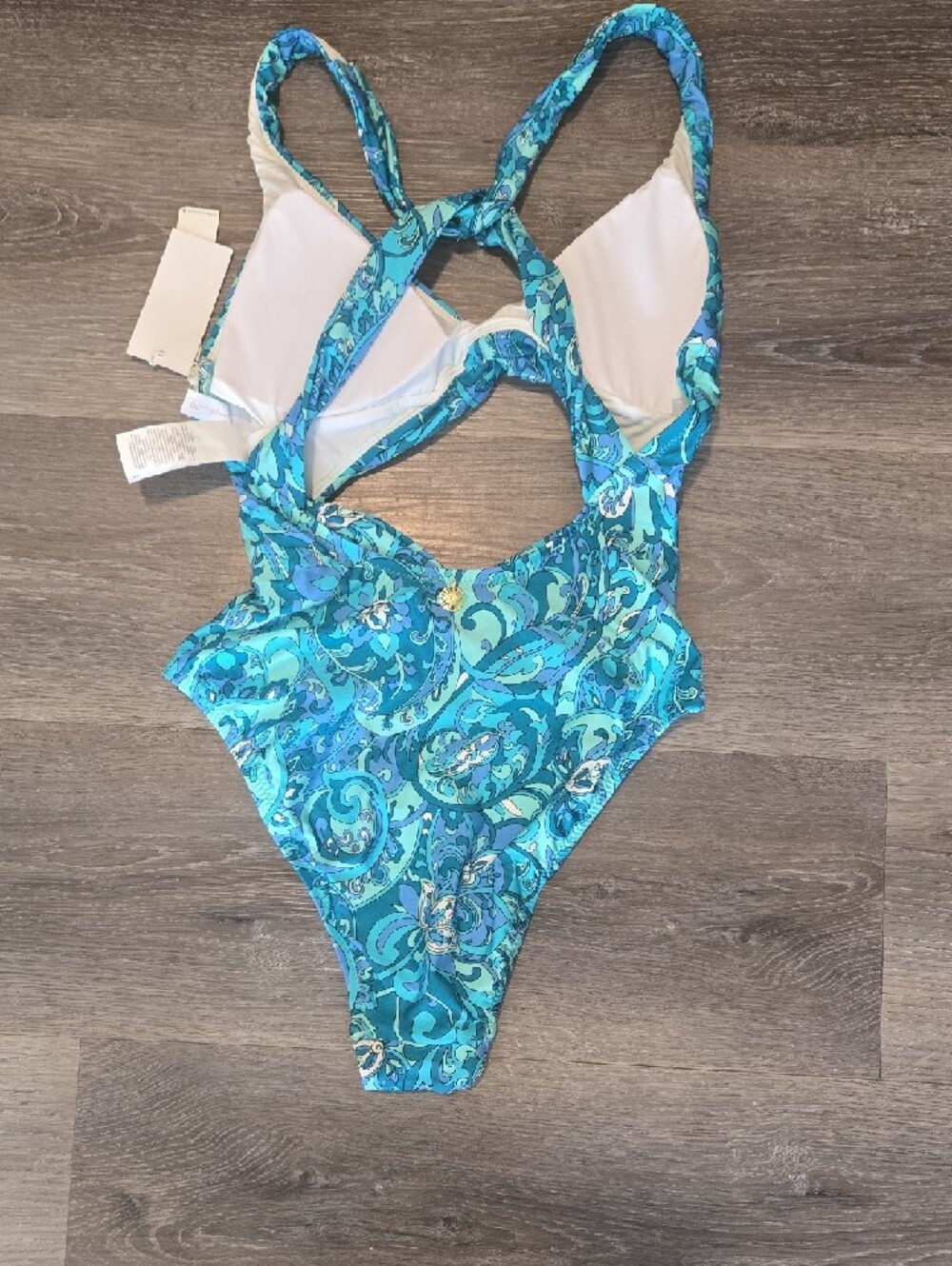 Blue Paisley Cutout One-Piece Swimsuit - Women's Swim NWT Size 6 - Picture 4 of 5